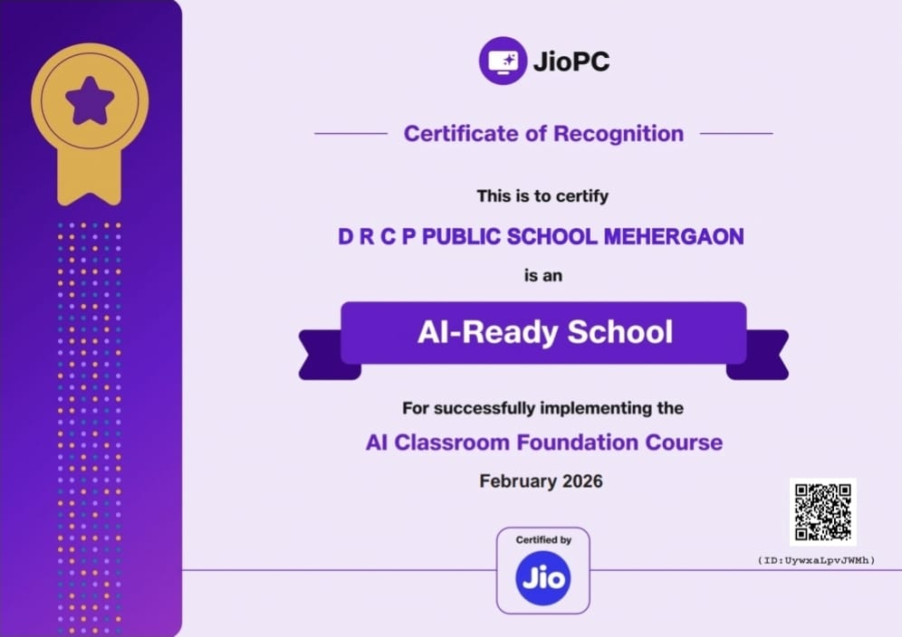 JioPC Certificate of Recognition - D.R.C.P. Public School is an AI-Ready School